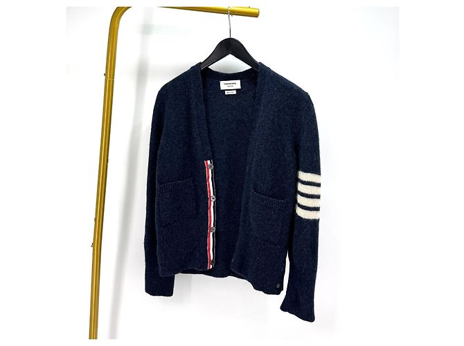 Thom Browne Shetland-Wollcardigan mit diagonaler Armbinde Navy - Ansicht 3
