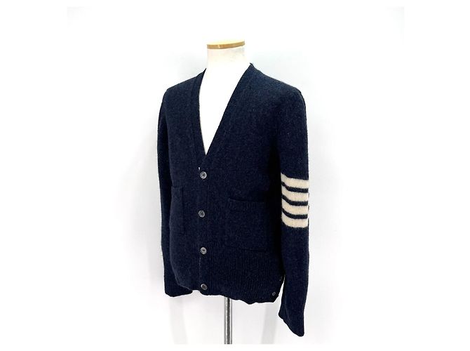 Thom Browne Shetland-Wollcardigan mit diagonaler Armbinde Navy - Ansicht 4