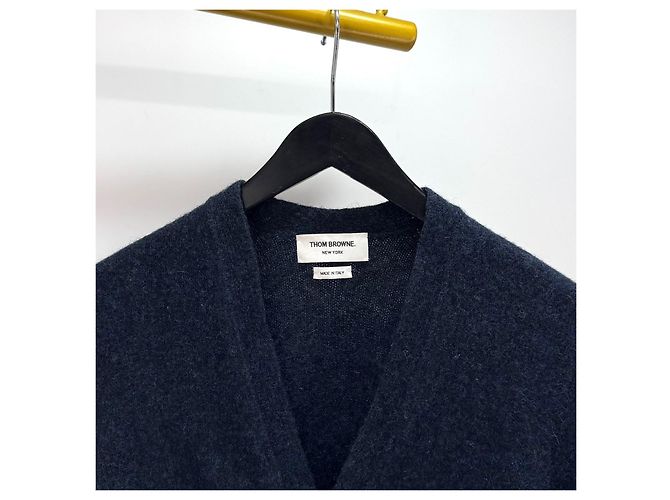 Thom Browne Shetland-Wollcardigan mit diagonaler Armbinde Navy - Ansicht 5