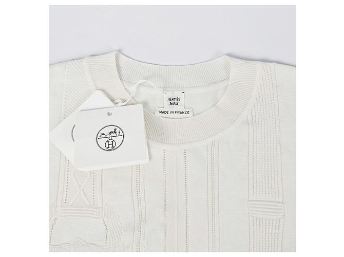 Hermès Kurzarm-Pullover für Damen aus Strick halbe Ärmel Blanc Nacre - Ansicht 10
