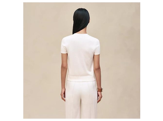 Hermès Kurzarm-Pullover für Damen aus Strick halbe Ärmel Blanc Nacre - Ansicht 3