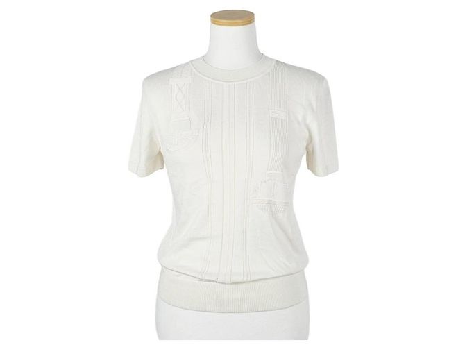 Hermès Kurzarm-Pullover für Damen aus Strick halbe Ärmel Blanc Nacre - Ansicht 6