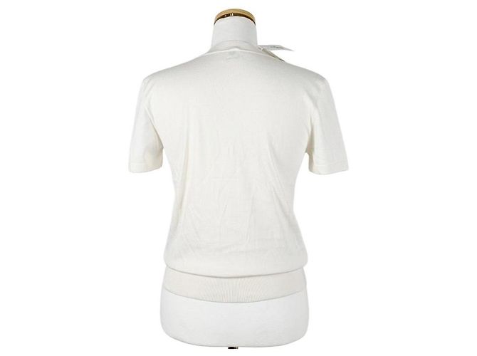 Hermès Kurzarm-Pullover für Damen aus Strick halbe Ärmel Blanc Nacre - Ansicht 7