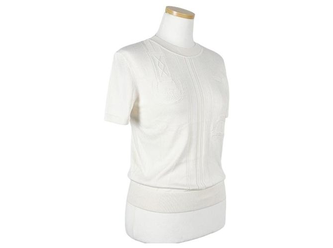 Hermès Kurzarm-Pullover für Damen aus Strick halbe Ärmel Blanc Nacre - Ansicht 8