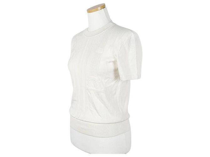 Hermès Kurzarm-Pullover für Damen aus Strick halbe Ärmel Blanc Nacre - Ansicht 9