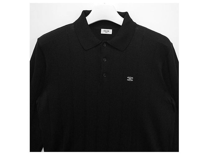 Céline Trionf Besticktes Polo Rippstrick Langarm T-Shirt - Ansicht 14