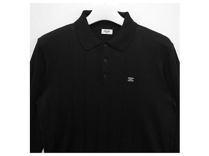 Céline Trionf Besticktes Polo Rippstrick Langarm T-Shirt - Ansicht 3