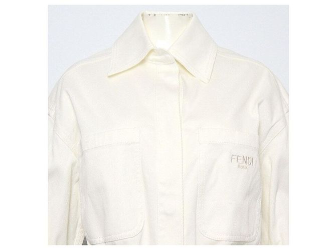 Fendi Chaqueta de algodón blanco para mujer con cinturón logo FF - vista 2