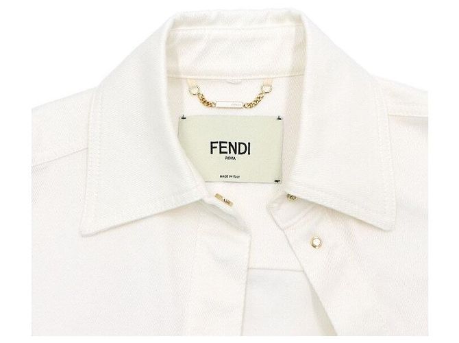 Fendi Chaqueta de algodón blanco para mujer con cinturón logo FF - vista 5