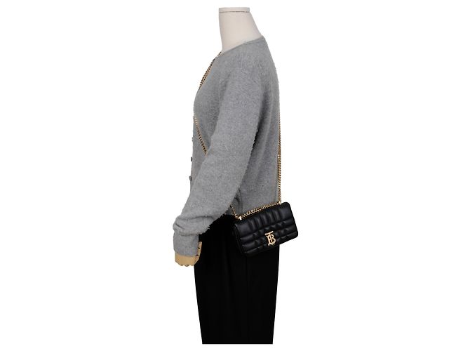 Burberry Mini Borsa Rolla in Pelle Matelassé Nera - vista 9