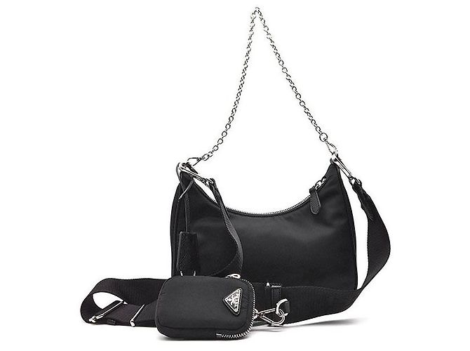 Prada Borsa Hobo Reedition in nylon con tracolla a catena - vista 3