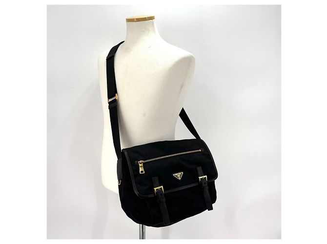 Prada Borsa Messenger Crossbody in Nylon con Logo Triangle Nero - vista 2