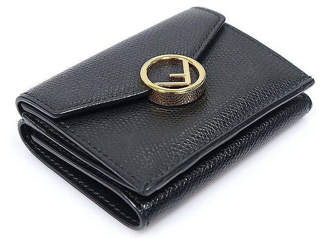 Fendi Micro Portafoglio Mini Trifold in Pelle Nera con Logo FF - vista 3