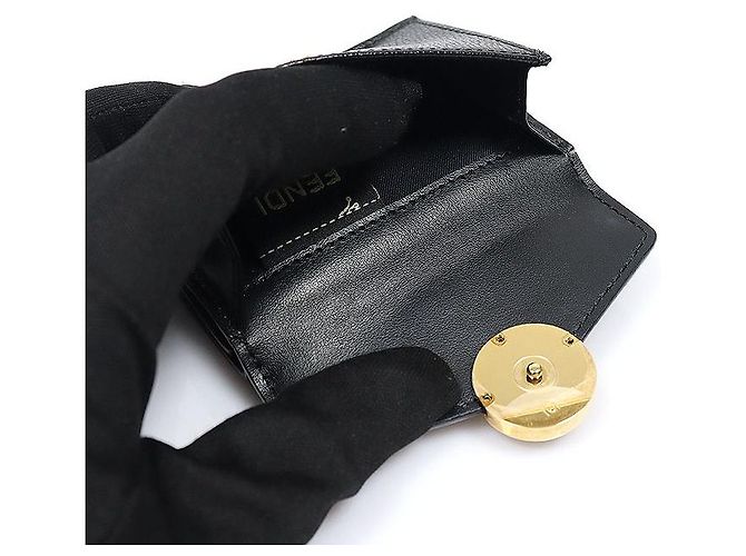 Fendi Micro Portafoglio Mini Trifold in Pelle Nera con Logo FF - vista 5