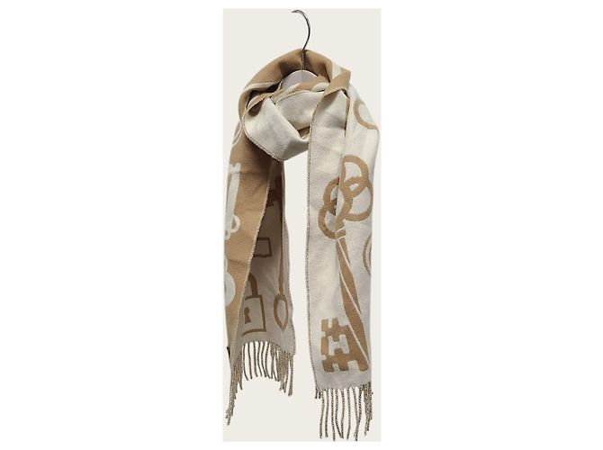 Hermès Sciarpa in cashmere Camel Blanc Carré Portefeuille - vista 2