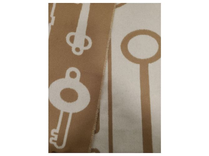 Hermès Sciarpa in cashmere Camel Blanc Carré Portefeuille - vista 5