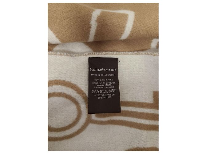 Hermès Sciarpa in cashmere Camel Blanc Carré Portefeuille - vista 6