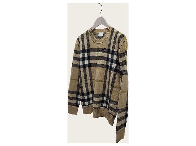 Burberry Kaschmir-Strickpullover mit Rundhalsausschnitt in beige Tartan-Karo - Ansicht 2