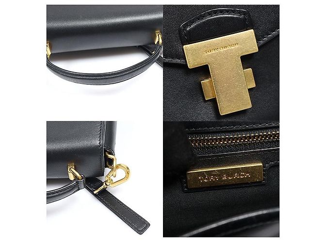 Tory Burch Borsa a mano Juliet Small Top Handle in pelle nera - vista 7