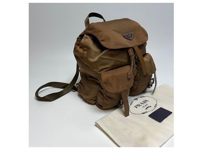 Prada Zaino in nylon bicolore marrone Medium - vista 3