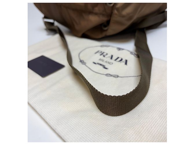 Prada Zaino in nylon bicolore marrone Medium - vista 7