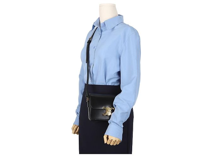 Céline Borsa a spalla Triope in vitello lucido da donna Nero - vista 10