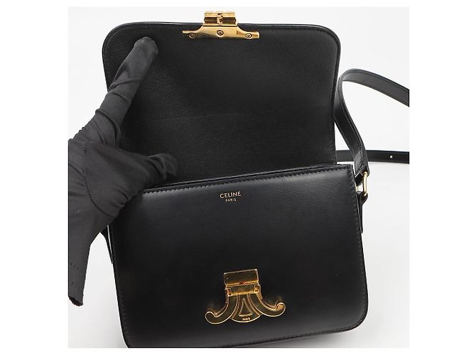 Céline Borsa a spalla Triope in vitello lucido da donna Nero - vista 7