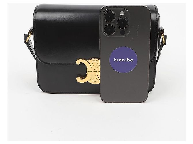 Céline Borsa a spalla Triope in vitello lucido da donna Nero - vista 9