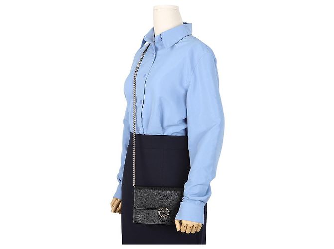 Gucci Portafoglio Crossbody Mini GG Chain Interlocking Nero - vista 10