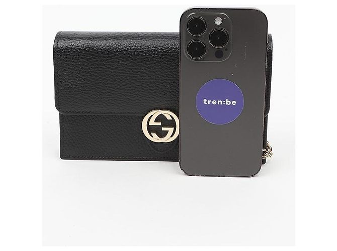 Gucci Portafoglio Crossbody Mini GG Chain Interlocking Nero - vista 9