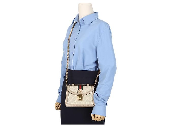 Gucci Bolso de hombro mini Ophidia GG Supreme Beige - vista 12