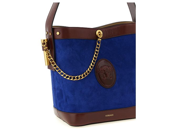 Versace Borsa a tracolla in vitello blu - vista 3