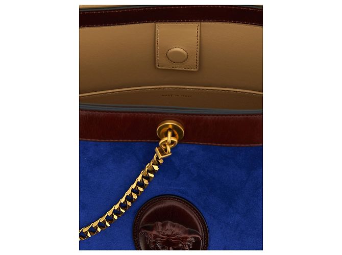 Versace Borsa a tracolla in vitello blu - vista 4
