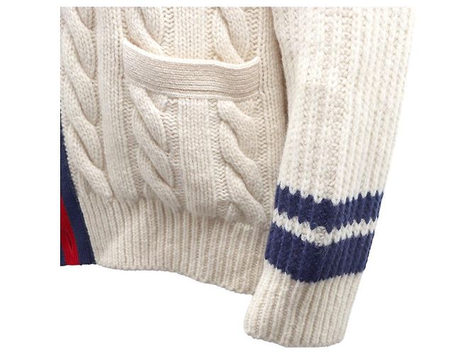 Gucci Strickjacke mit Zopfmuster Elfenbein Wolle - Ansicht 16