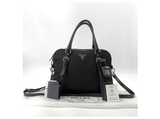 Prada Borsa Tote Dome in Nylon e Vitello Morbido Borsa a Spalla - vista 9