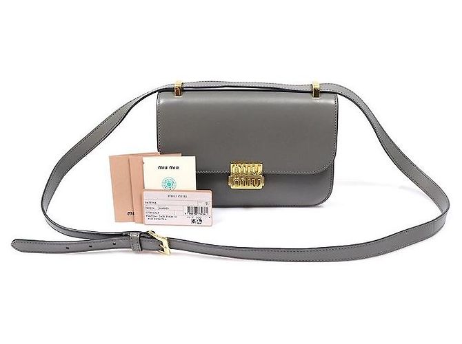 Miu Miu Borsa a tracolla con patta in vitello Gray City - vista 2