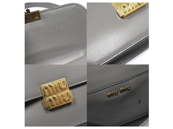 Miu Miu Borsa a tracolla con patta in vitello Gray City - vista 7