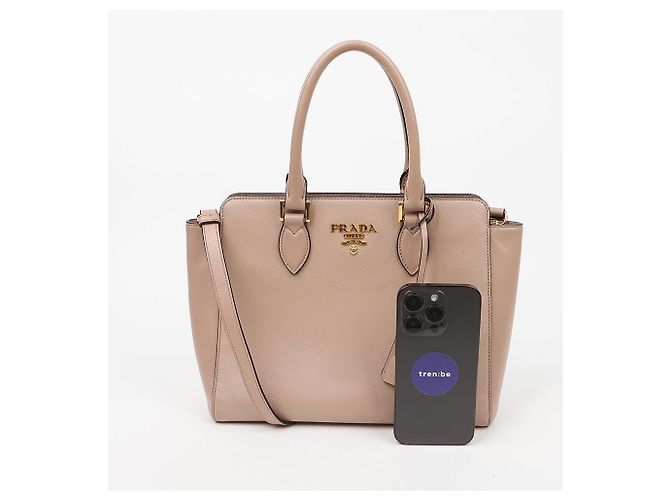 Tote Prada Shopper Schultertasche mit Metall-Logo Rosa - Ansicht 13
