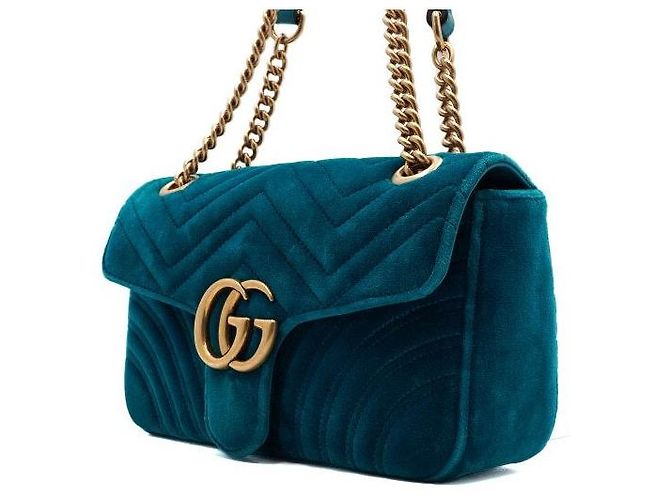 Gucci Borsa a tracolla in velluto matelassé con catena dorata - vista 2
