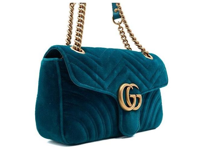 Gucci Borsa a tracolla in velluto matelassé con catena dorata - vista 3