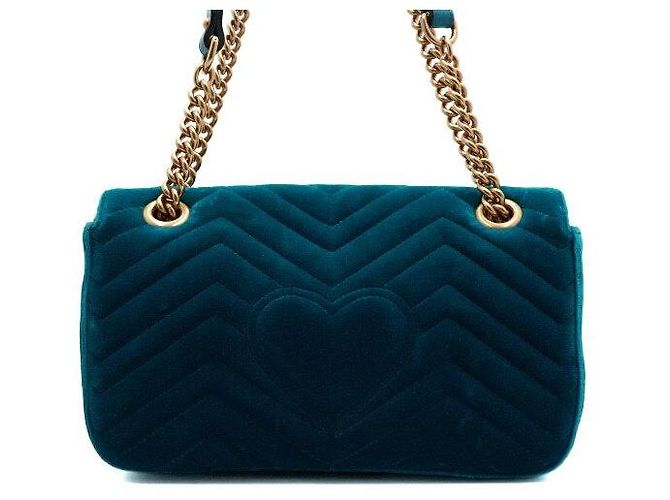 Gucci Borsa a tracolla in velluto matelassé con catena dorata - vista 4