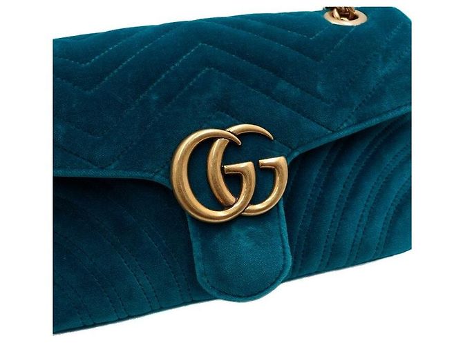 Gucci Borsa a tracolla in velluto matelassé con catena dorata - vista 9