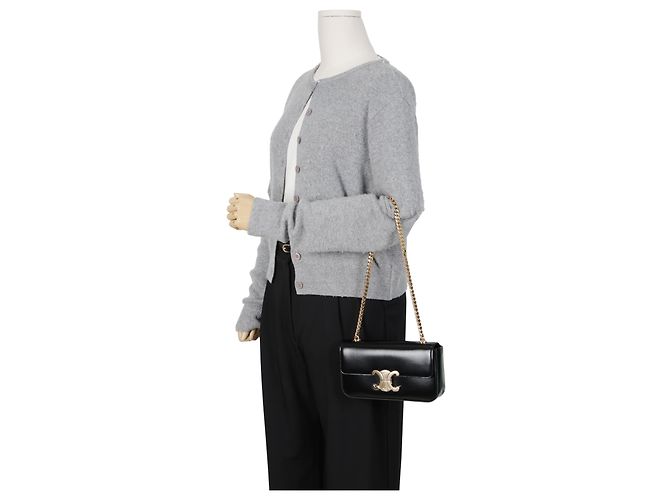 Céline Borsa a spalla Claude Chain da donna in pelle di vitello nera - vista 16