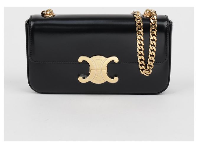 Céline Borsa a spalla Claude Chain da donna in pelle di vitello nera - vista 2