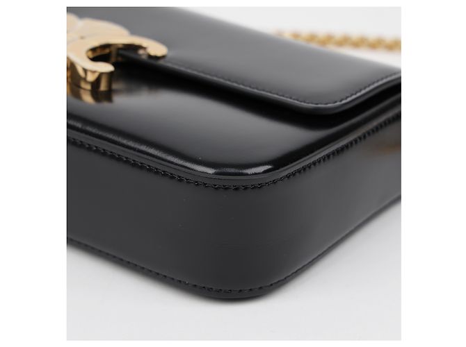 Céline Borsa a spalla Claude Chain da donna in pelle di vitello nera - vista 6