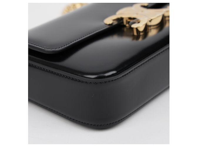 Céline Borsa a spalla Claude Chain da donna in pelle di vitello nera - vista 8