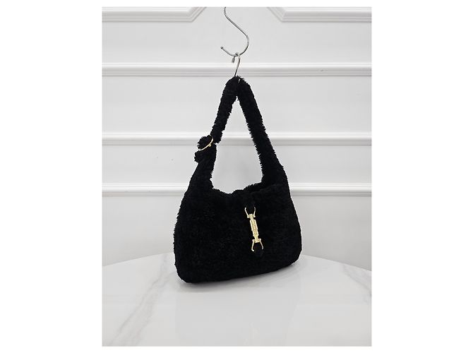 Gucci Borsa a spalla Jackie Small in shearling Nero - vista 2
