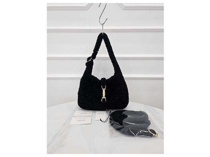 Gucci Borsa a spalla Jackie Small in shearling Nero - vista 8