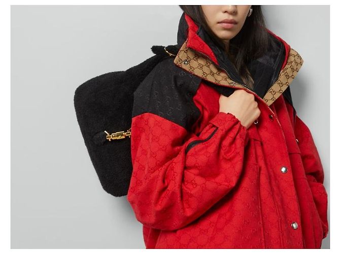 Gucci Borsa a spalla Jackie Small in shearling Nero - vista 9