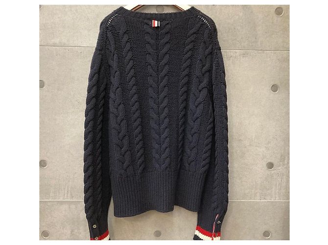 Thom Browne Wollstrickpullover mit Zopfmuster Navy - Ansicht 2